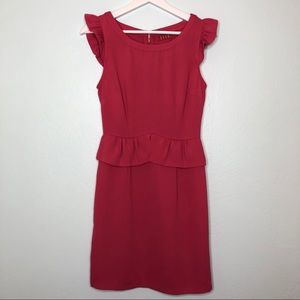 Elle hot pink peplum ruffle sleeve dress